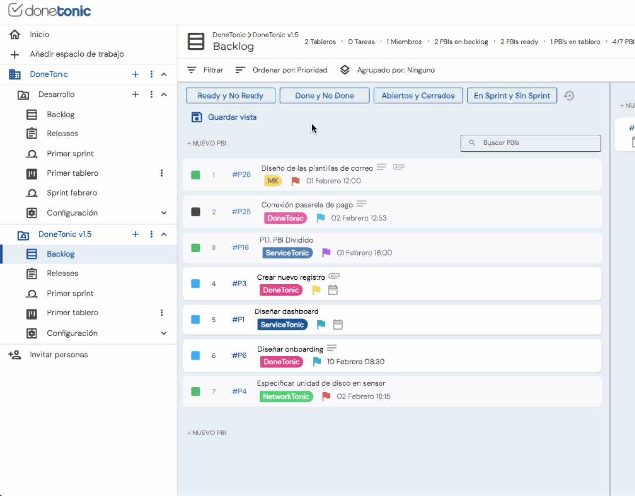 Crear vistas en un backlog
